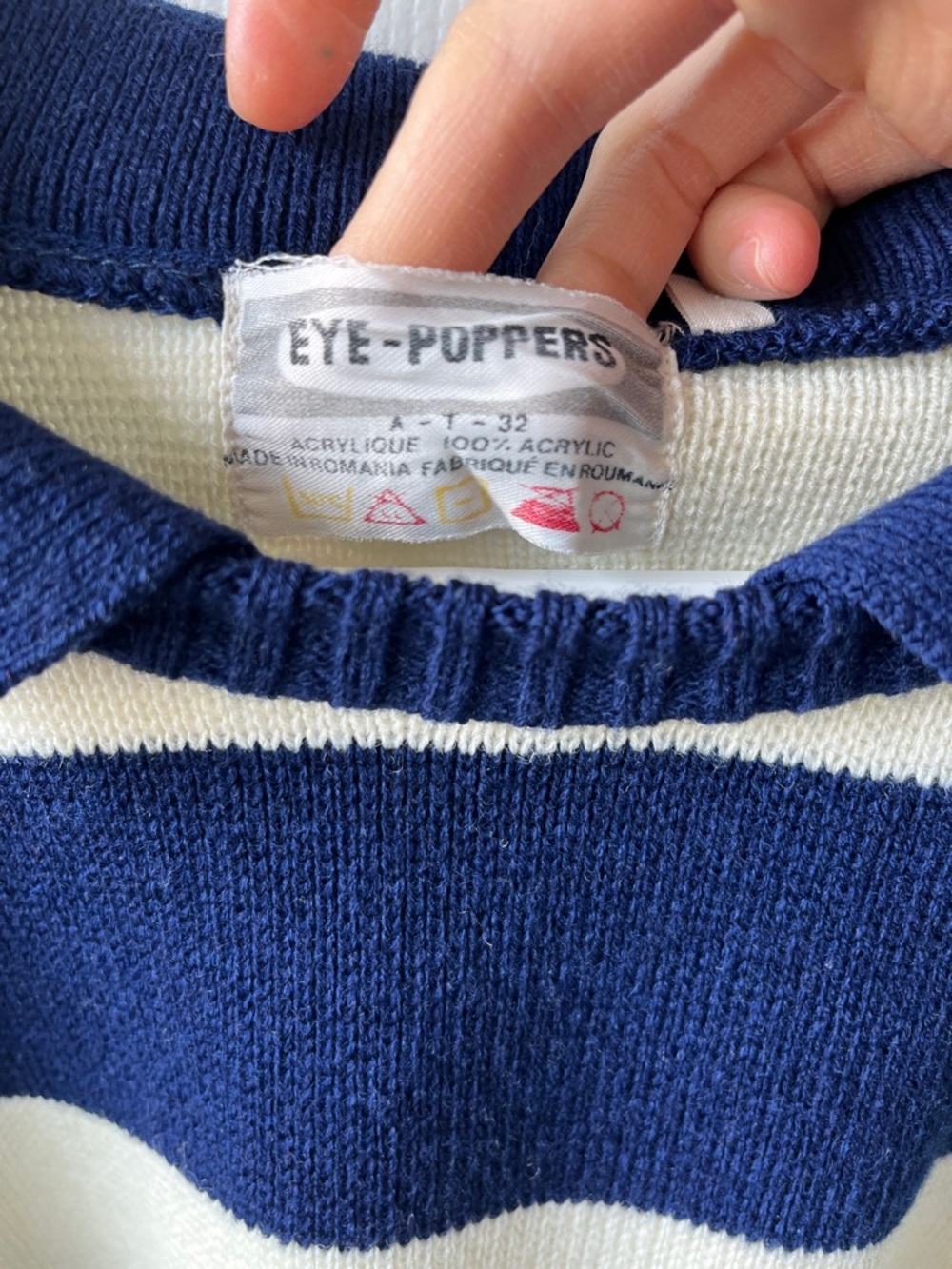 Vintage Navy/Cream Striped Collared Sweater - Picture 3 of 5